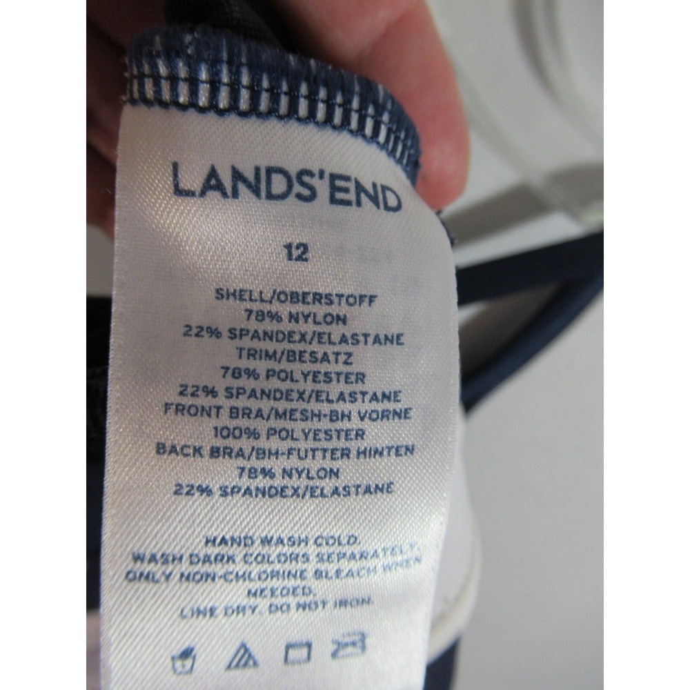 Lands End Tank Swim Top Women Size 12 Navy Blue Wireless Tankini Swimsuit - Picture 4 of 5